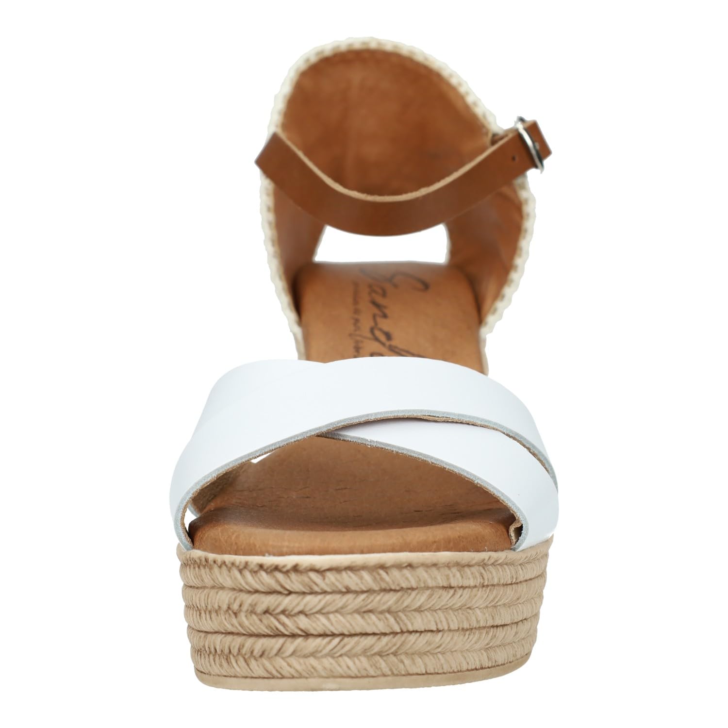 SANDALI M704 Blancas de Piel para Mujer con cuña de 6cm, Verano con cuña, Hechas en España Mujer