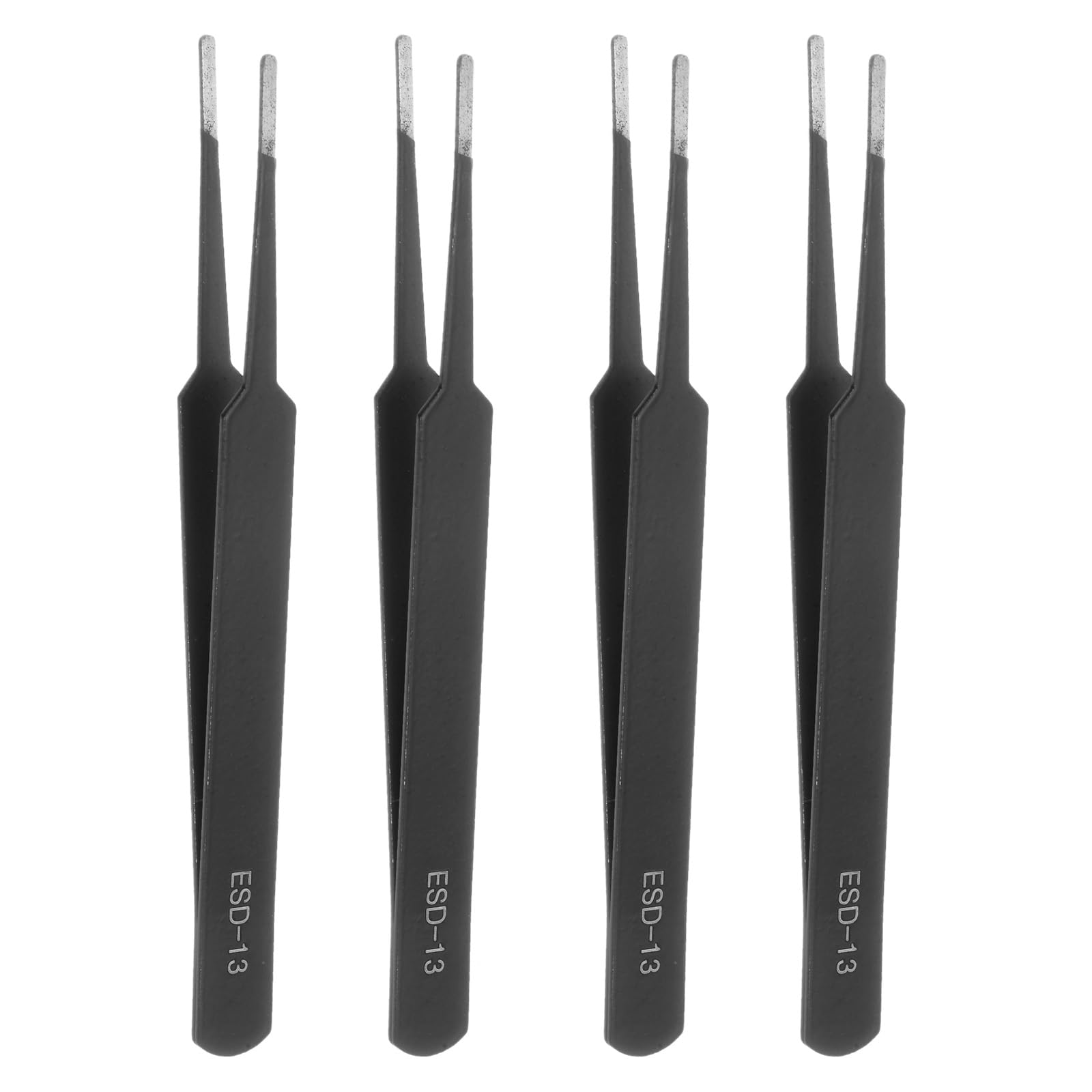 HARFINGTON 4Pcs Precision Tweezers Set ESD-13 120mm Round Anti-Static Anti-Magnetic Stainless Steel Precision Technology Tweezers Kit for Craft
