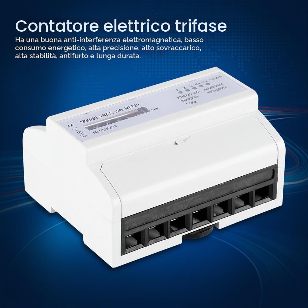 Contatore Energia Elettrica Contatore Meccanico Trifase XTM1250S-U Contatore Elettrico di Fase 3 a 4 Fili KWh Guida DIN 20 (80) A