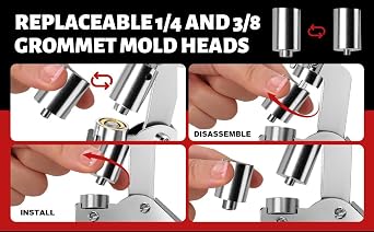 Grommet Kit of 1/4 and 3/8 Punch with 500 Pcs Metal Eyelets,Handheld Heavy Duty Eyelet Pliers Rivet Press Tool Set for Tarps Leather Crafts Fabric Tents Canvas