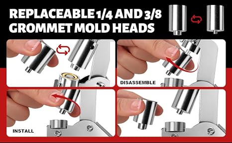 Grommet Kit of 1/4 and 3/8 Punch with 500 Pcs Metal Eyelets,Handheld Heavy Duty Eyelet Pliers Rivet Press Tool Set for Tarps Leather Crafts Fabric Tents Canvas