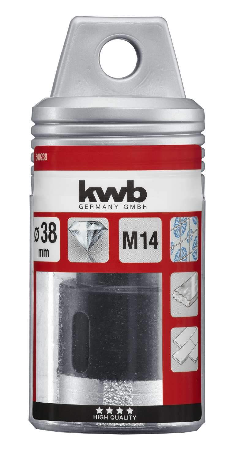 kwb Diamentowe wiertło do płytek do szlifierek kątowych, otwornica z uchwytem M14, diamentowa koronka wiertnicza średnica 38 mm