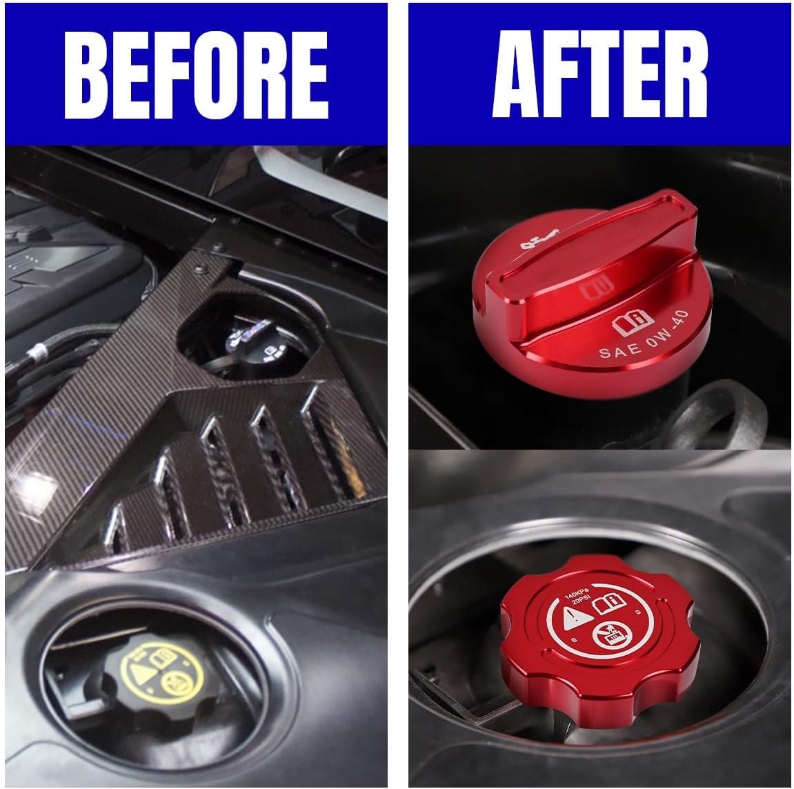 4Pcs Engine Oil Cap Brake Fluid Cap Wiper Washer Cap Radiator Cap Cover Trim Set, Aluminium Alloy Engine Oil Cap Cover Decorative Set Accessories for Corvette C8 Z51 Z06 2020-2023 (RED)