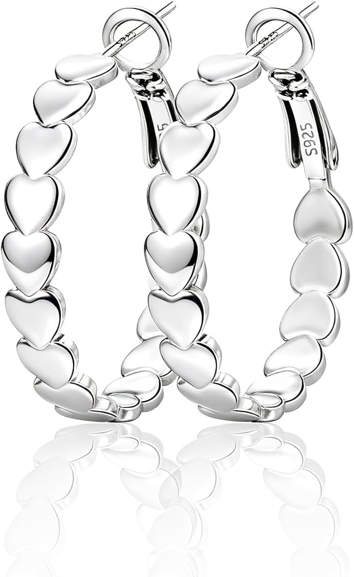 Ascona 14k Gold Plated Large Heart Hoop Earrings for Women 925 Sterling Silver Hoops Earring for Teen Dainty Cubic Zirconia Diamond Sparkly Earrings Prom Jewelry Birthday Gifts