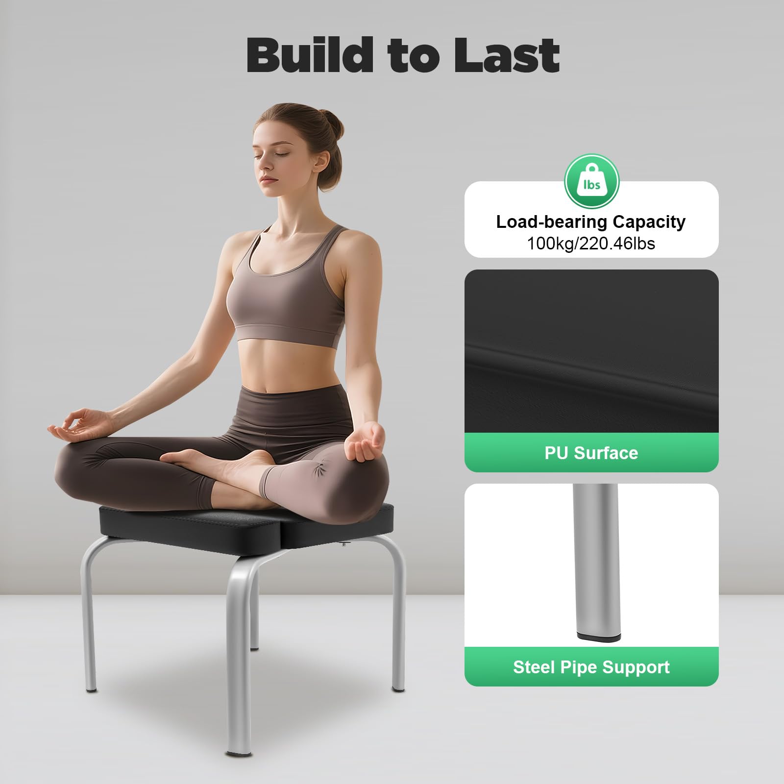 Tabouret de yoga, repose-tête, banc de yoga, banc de fitness, noir, banc de yoga pour salle de gym, assemblage amovible 43 x 42 x 37 cm, charge maximale 200 kg