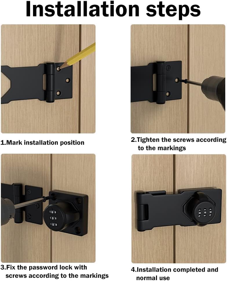 Image of Cabinet Password Hasp Locks 90 Degree Barn Door Lock Household Security Combination Latch Lock for Locker, Fence, Bathroom, Outdoor, Garden (Black-1PC)
