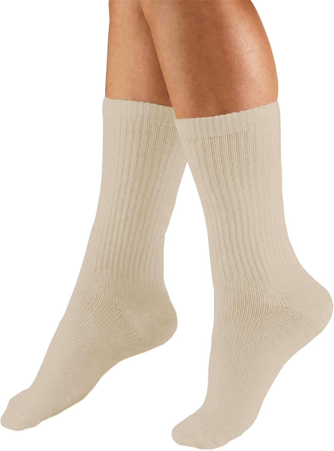 Truform Compression Socks, 15-20 mmHg, Men's Crew Length Mid-Calf Cushion Foot Socks, Tan, Large (Pack of 2)