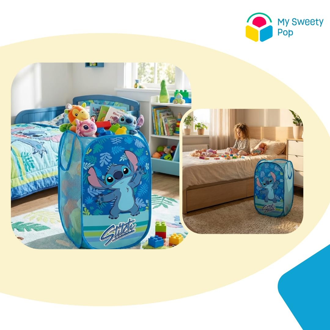 Cesto portabiancheria per bambini Lilo e Stitch | Organizer in tessuto rettangolare | Vassoio per giocattoli pieghevole con manici | 36 x 36 x 58 cm | Decorazione per camera da letto - 4