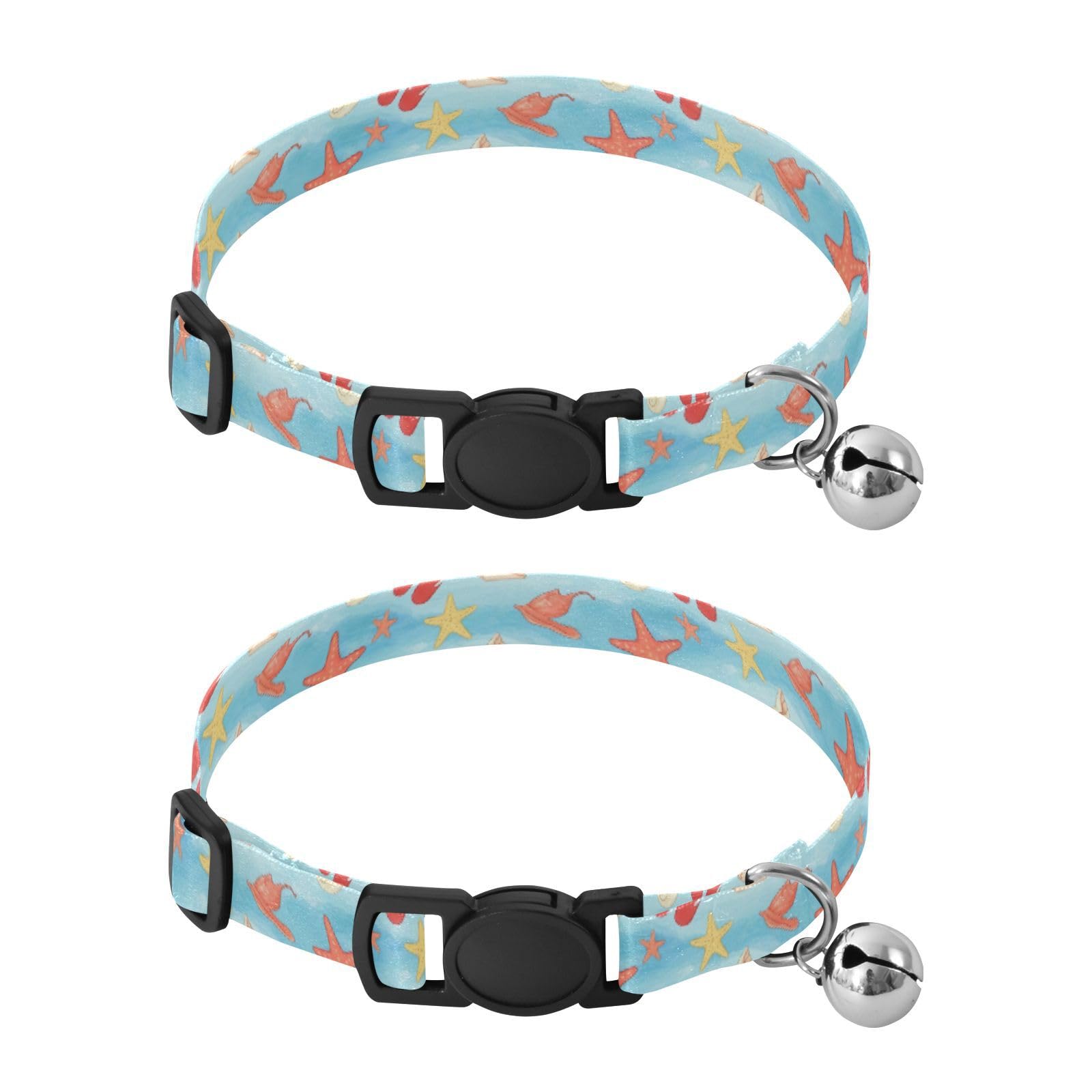 2 Pack Cat Collars Beach Tropical Ocean Decorative Pet Collar with Bell, Adjustable 10.6 to 17.1 Inches