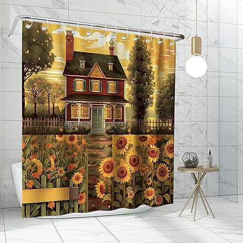 Lifeasy Farmhouse Shower Curtain Sunflower Garden Country Sweet Home Theme Bathroom Decor Sets With Hooks Washable 72 X 72 Inches Yellow Green #TOP2