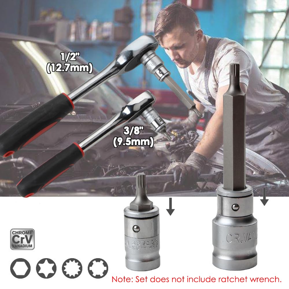 MACHSWON Torx Star Spline Hex Allen - Juego de 40 brocas para llaves de vaso mecánicas, juego de 40 piezas, llaves de vaso de 1/2" 3/8"
