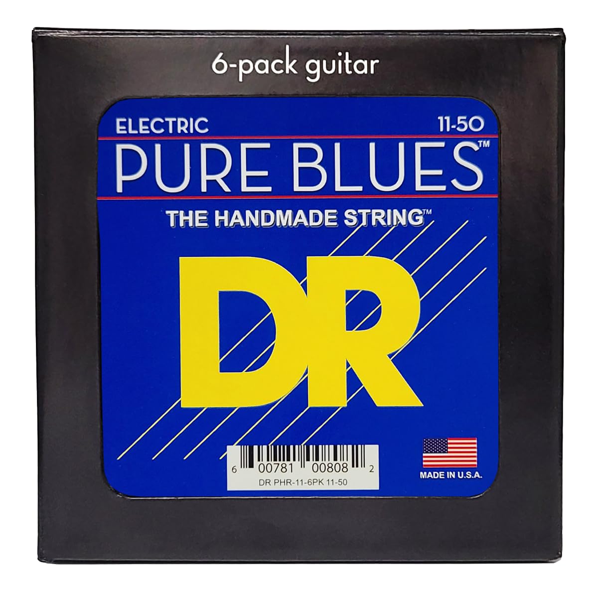 DR Strings Pure Blues (PHR-11-6PK) - Pack de 6 cuerdas para guitarra eléctrica, níquel puro, núcleo redondo, Heavy 11-50, hecho a mano en Estados Unidos