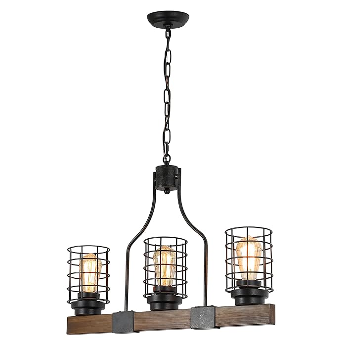 Buy Farmhouse Chandelier for Dining Rooms, 3Lights Wood Chandelier Kitchen Island Lighting