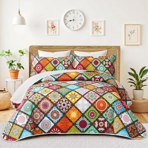 Tyrot 3 Piece Boho Colorful Quilt Set King Size Bohemian