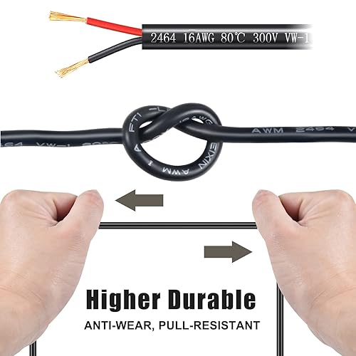 Miniatura 3 de Cable eléctrico de calibre 16, 2 conductores, cable de PVC trenzado rojo y negro, cable de cobre puro de 100 pies, cable de alimentación flexible