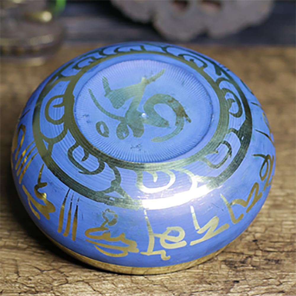 Set di campane tibetane fatte a mano, per meditazione con martello e cuscino, campana sonora buddista blu per relax e meditazione