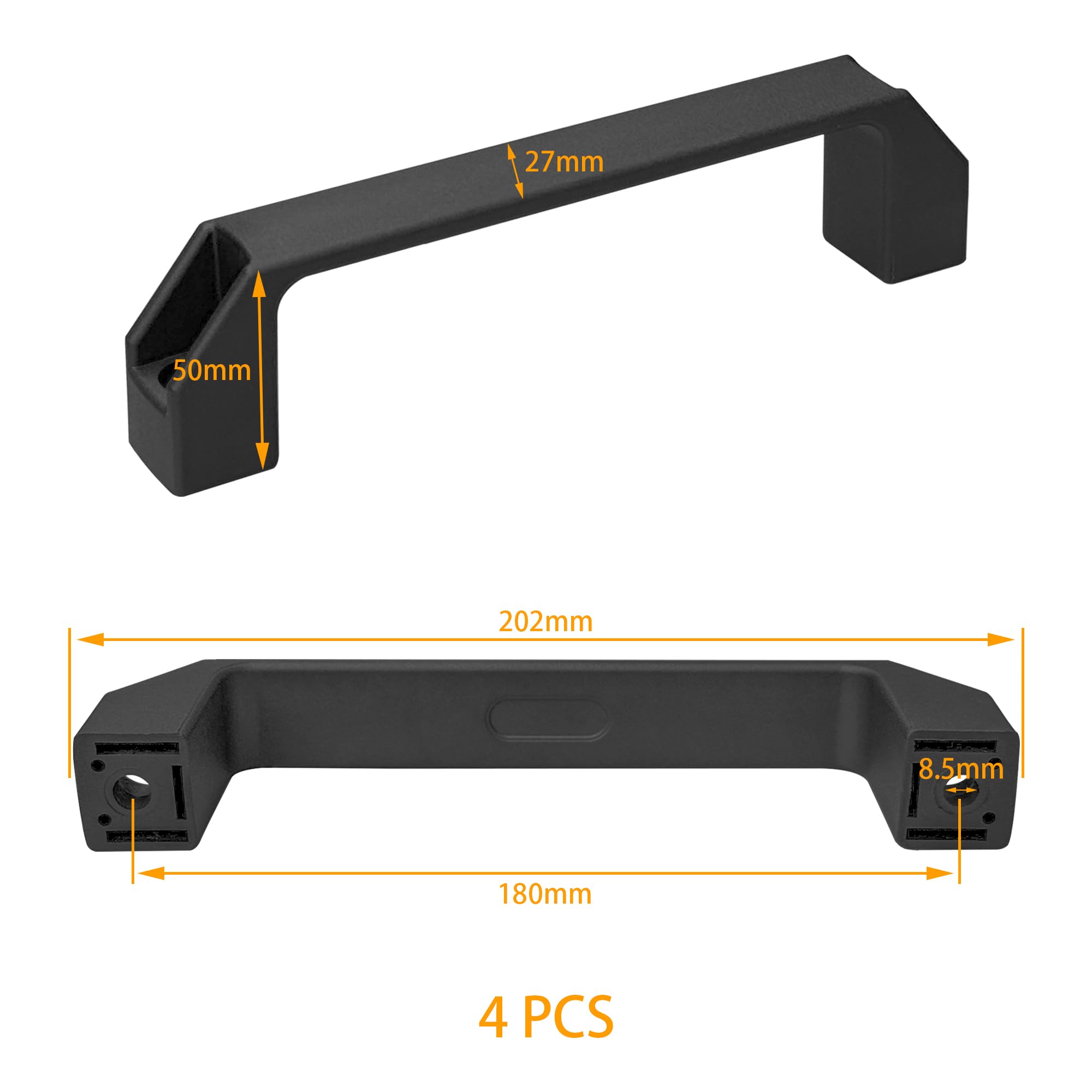 LHUIDDH 4 PCS Rectangular Plastic Handles - Black Nylon Pull Handle for Drawers Luggage, Machinery, and Garage Equipment (4, 180mm) - Image 2