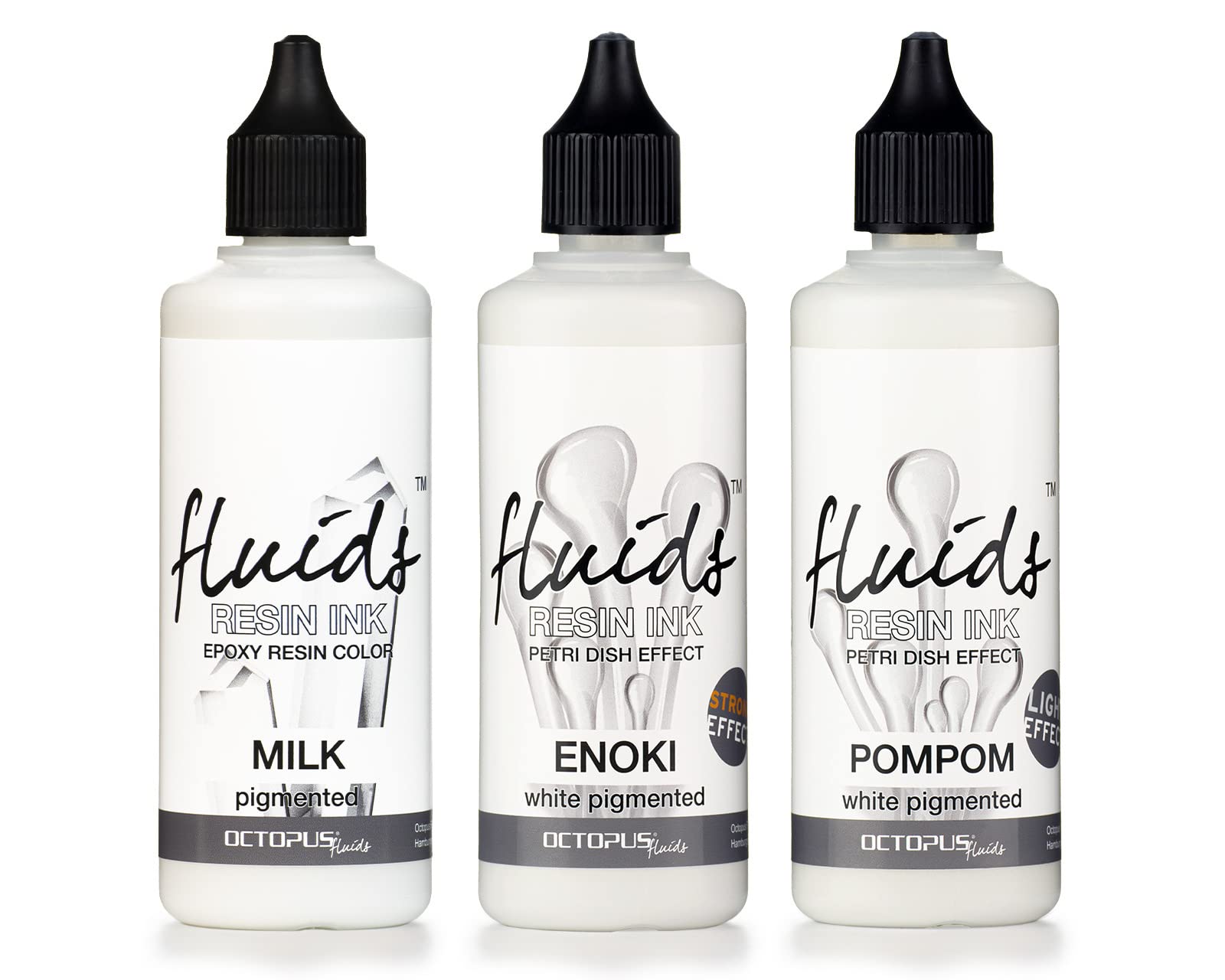 3 x 100 ml Octopus Fluids Resin Ink Set Weiß, Alcohol Ink für Resin Art
