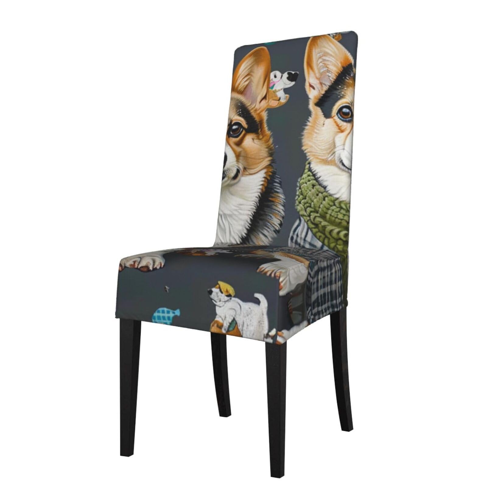 WPKJU Wearing Clothes Corgi Dogs Print Dining Chair Covers Removable Chair Seat Covers Decorative for Kitchen & Bar Stools