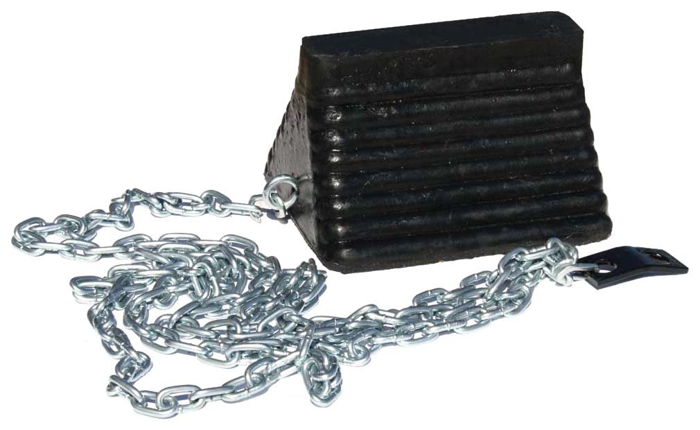 Durable Corporation Black Molded Wheel Chock with 15' Attached Chain and Mounting Clip, 9" Length x 8" Width x 5-3/4" Height
