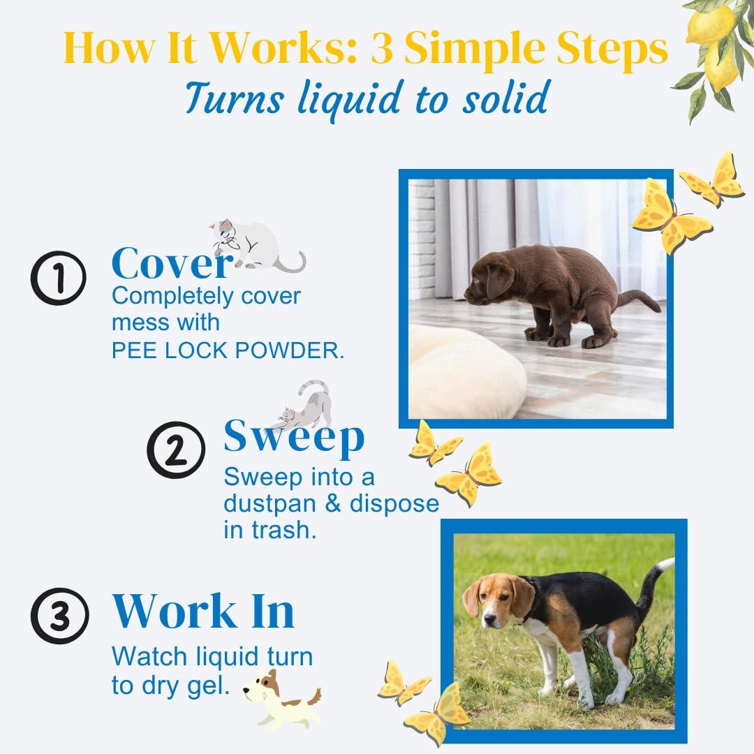 BONES N PAWS Super Absorbent Pee Lock Powder 100 g | Solidifies Dog & Cat Urine, Vomit, Diarrhea & Pet Waste | Odor Control Pet Cleaner | Easy Clean, Non Toxic 4