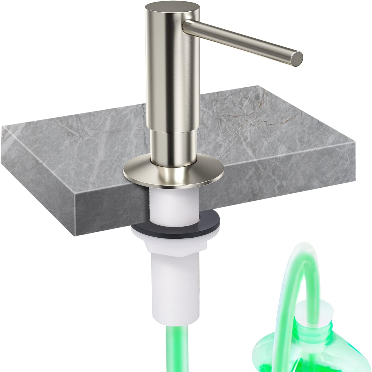 SAMODRA Kitchen Sink Soap Dispenser, Brass Pump Head Brushed Nickel Finish Built in Design with 39" Extension Tube Directly to Soap Bottle, No More Messy Refills(No Bottle)