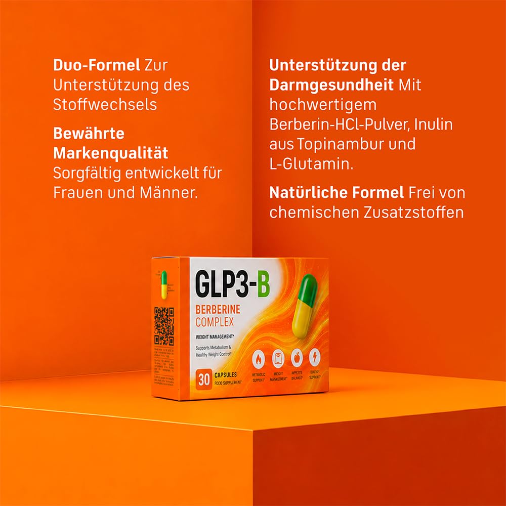 GLP3-B Berberin Komplex | Kapseln zur Unterstützung des Stoffwechsels | Die Original-Formel | Bekannt aus dem TV | Ohne Zusatzstoffe | 60 Kapseln (2 Packungen)