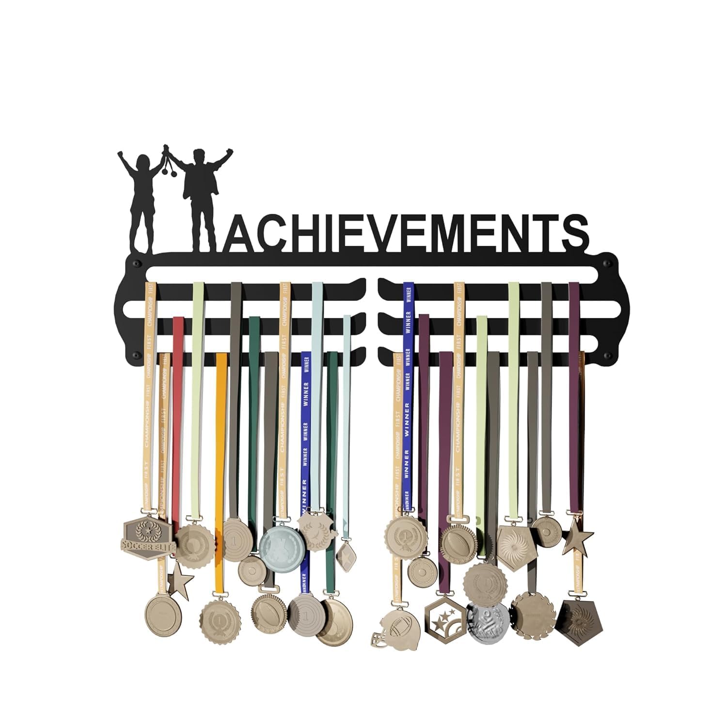 "8EEN PLUS" Medal Display Hanger, Achievement Medal Holder with Silhouette Design, 3-Tier Wall Mount, Black