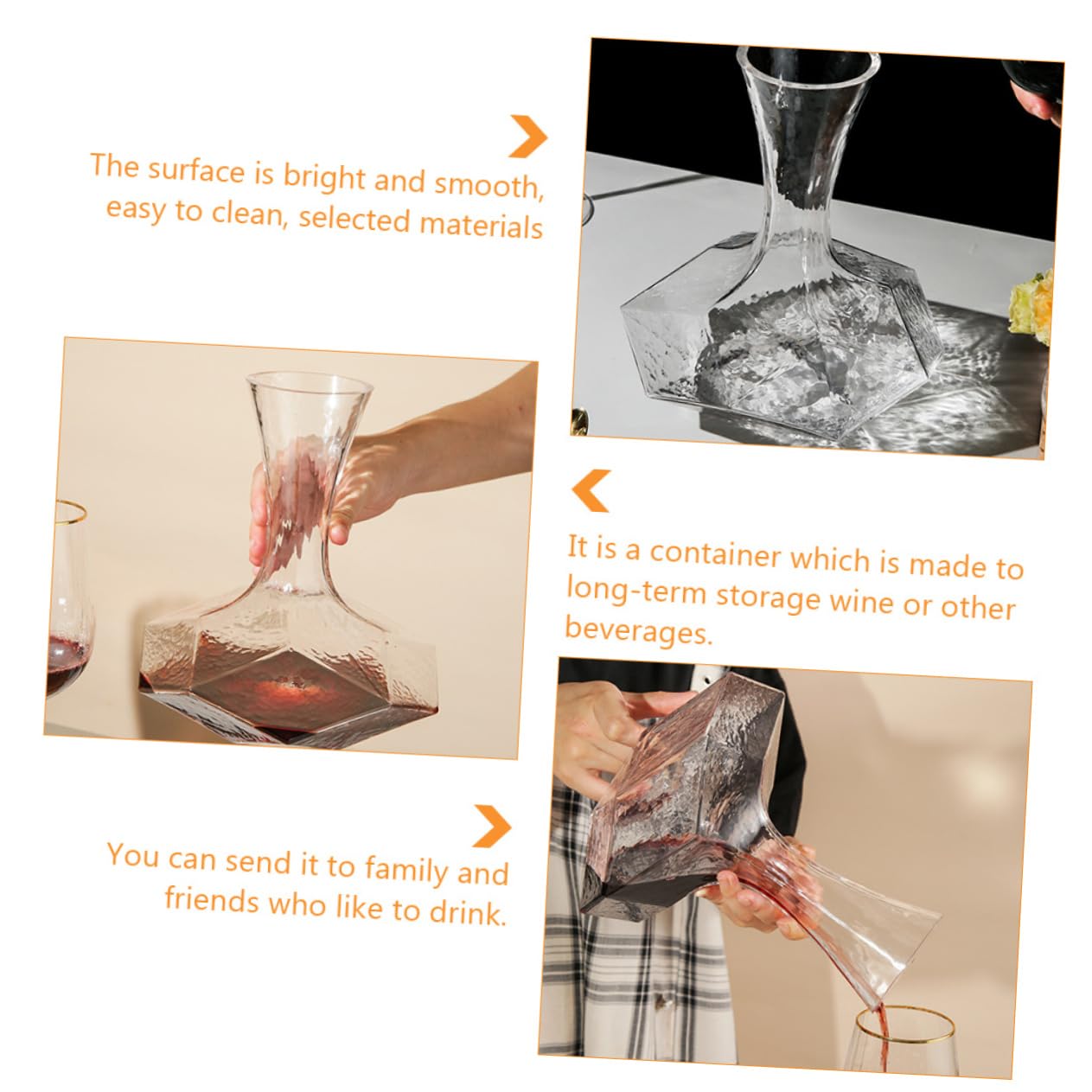 SOLUSTRE Geometric Decanter Transparent Brandy Wine Decanter for Home Use Stylish and Elegant Design for Enhanced Drinking Experience Easy to Clean and Pour