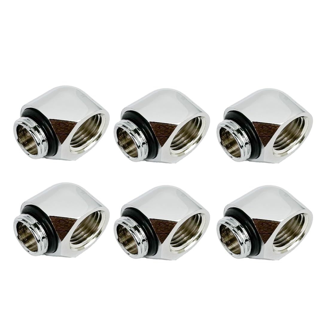 Dracaena.io 6-Pack G1/4 90° Elbow Fitting, M-F, Silver, Brass Water Cooling