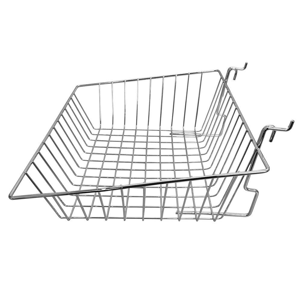 MH GLOBAL Slatwall Gridwall Pegboard Shallow Front Sloping Basket Display Rack Fixture 6PC Chrome 15x12x5