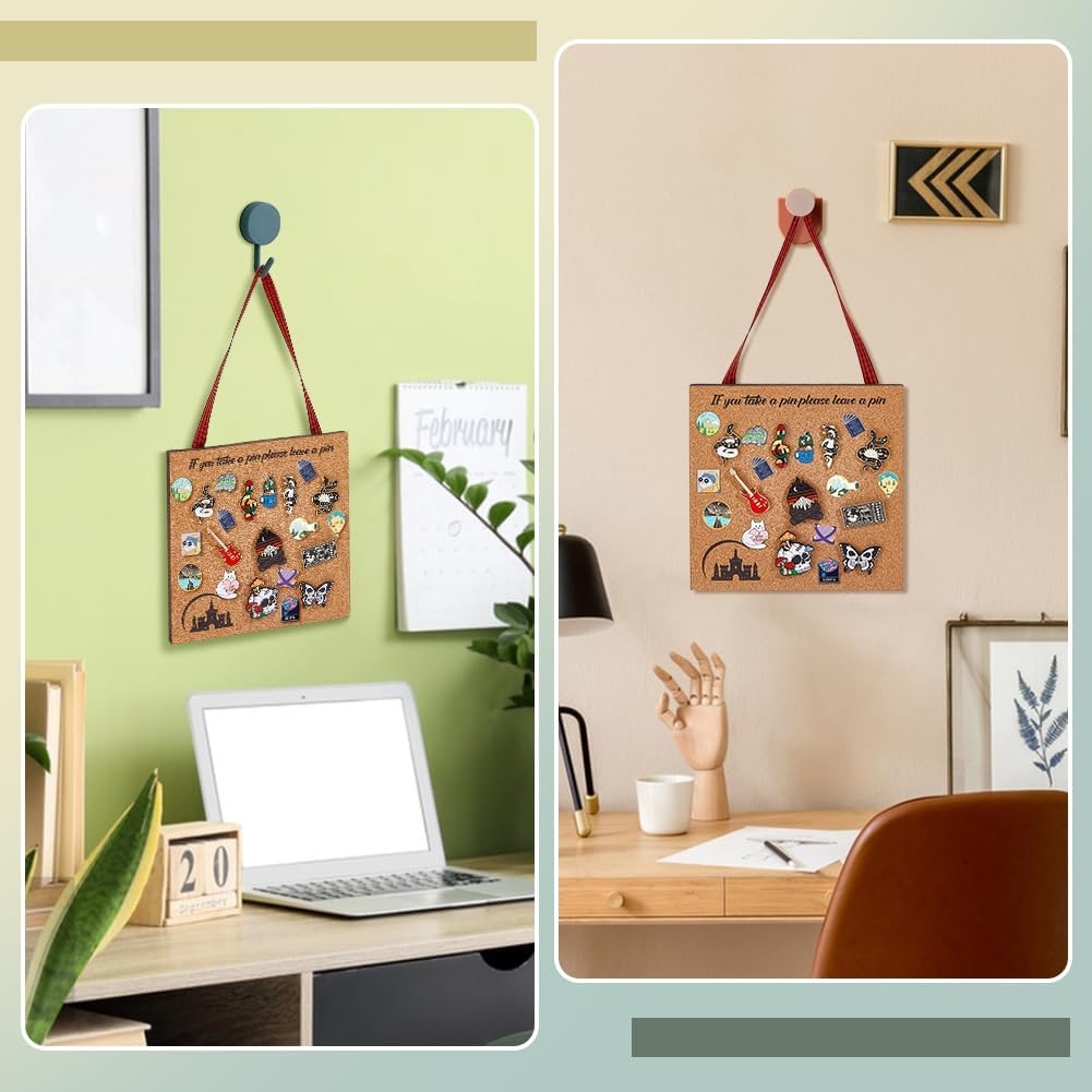 BENECREAT 5.9 Inch Square Cork Board with Handle, Moon Castle Pin Display Board for Jewelry Brooch Storage, Office Home School Decor image 5