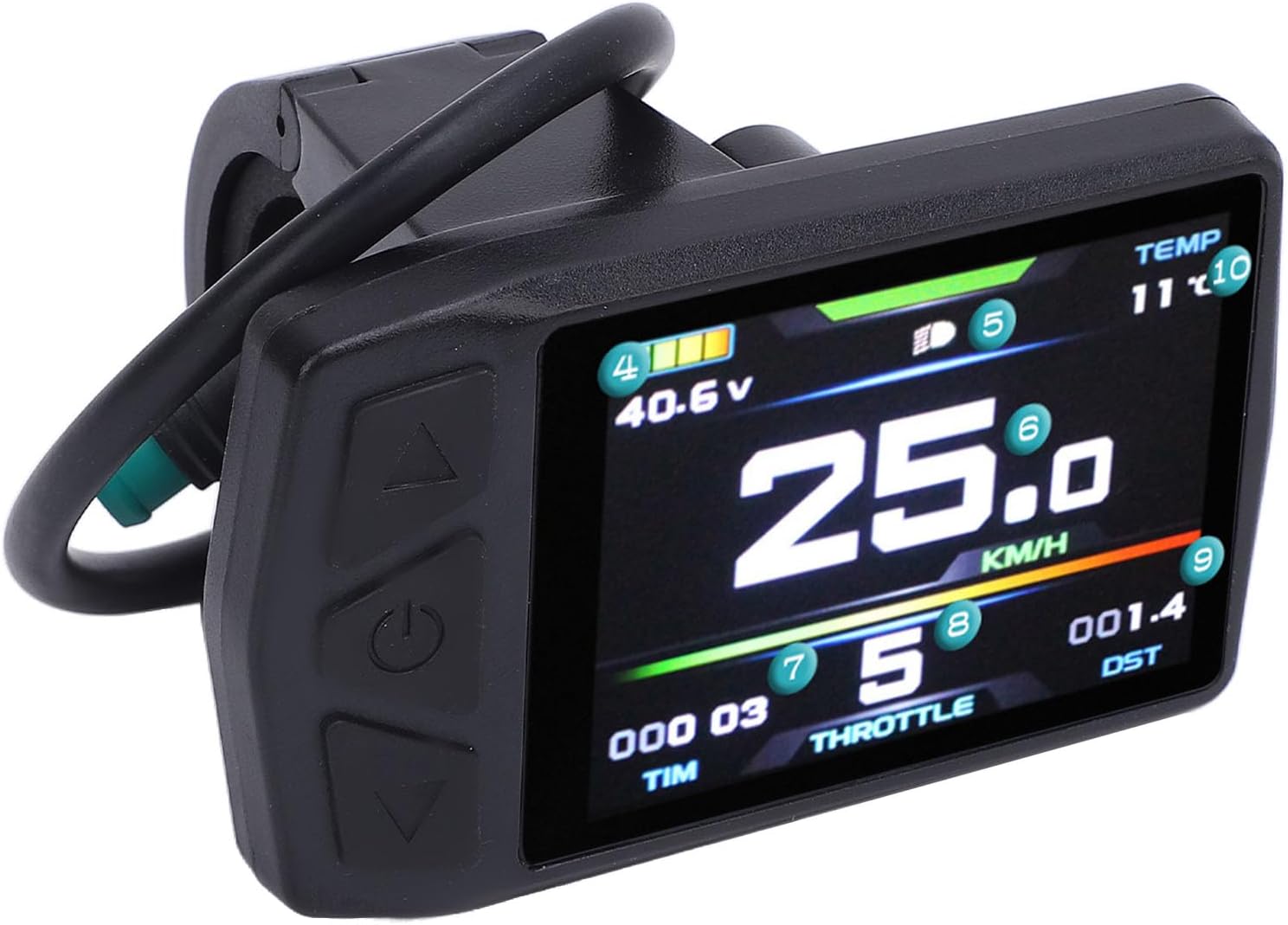Electric Cycling Panel, LCD Display Meter with User Friendly Buttons, Backlight Design, 5V 500MA USB Charging, for KT Controller Electric Bike Modification