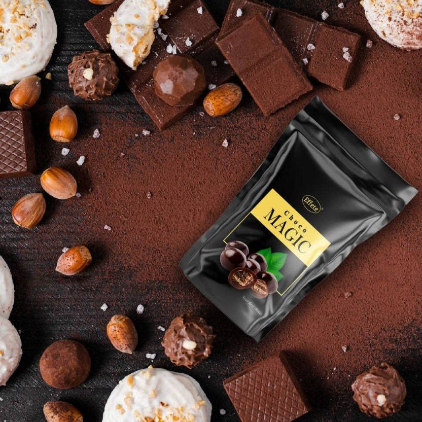 Image of Effete Choco Coated Assorted Chocolate Dryfruits (Almond, Butter Scotch, Choco Magic) Standy Pouch - 40gm, Chocolaty Dryfruits, Assorted Dryfruits packet, chocolates gift pack, chocolate box