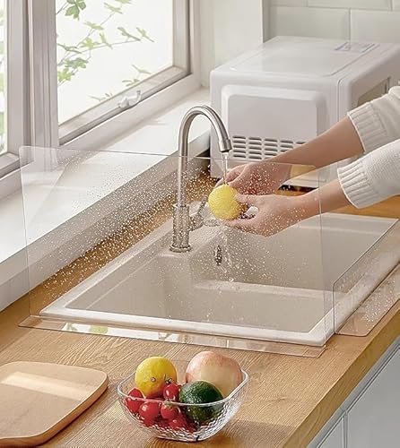 水はね防止パネル 防水スプラッシュガード キッチンボード シンク 水はね防止 キッチンパネル PVC 無痕クリスタル貼 防水バッフル 油はねガード 食器洗い シンク 洗面台 流し台 ガード 台所 乾湿分離 (60CM×5CM×30CM)