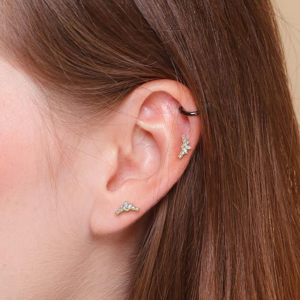 OUFER 9ct Gold Ohrpiercing Helix Piercing Conch Ring 16G Sparkly CZ Internally Thread Flat Lippe Lippenpiercing Labret Tragus Ohrringe Ohr Studs Cartilage Knorpel Ohrstecker Schmuck Women