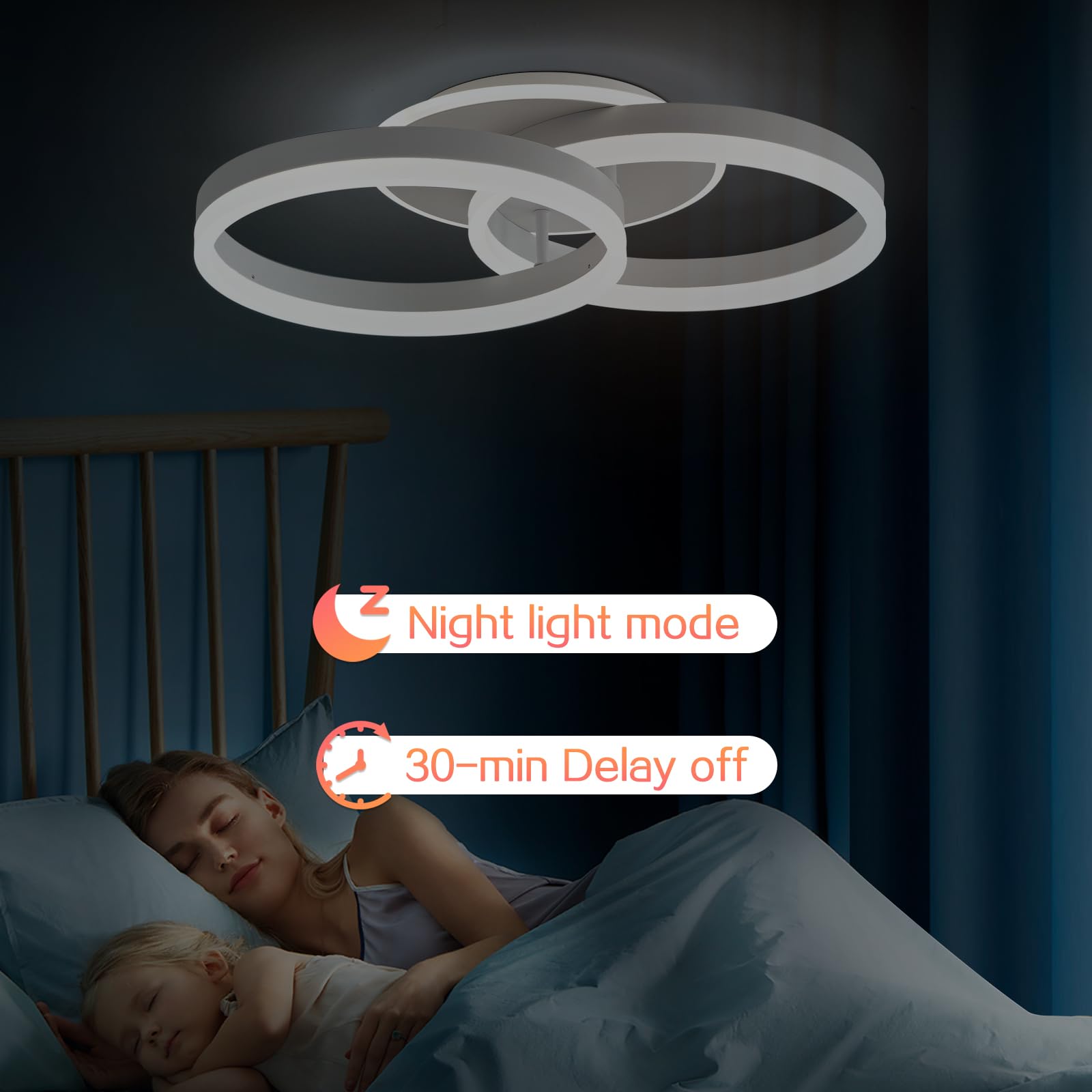 Smart Deckenlampe, LED Kompatibel mit Alexa, 50cm 2-Ringe Design, 36W Deckenleuchte Wohnzimmer Moderne mit Fernbedienung Dimmbar,mit Nachtlicht, für Küche Schlafzimmer, Esszimmer, Büro-Weiß