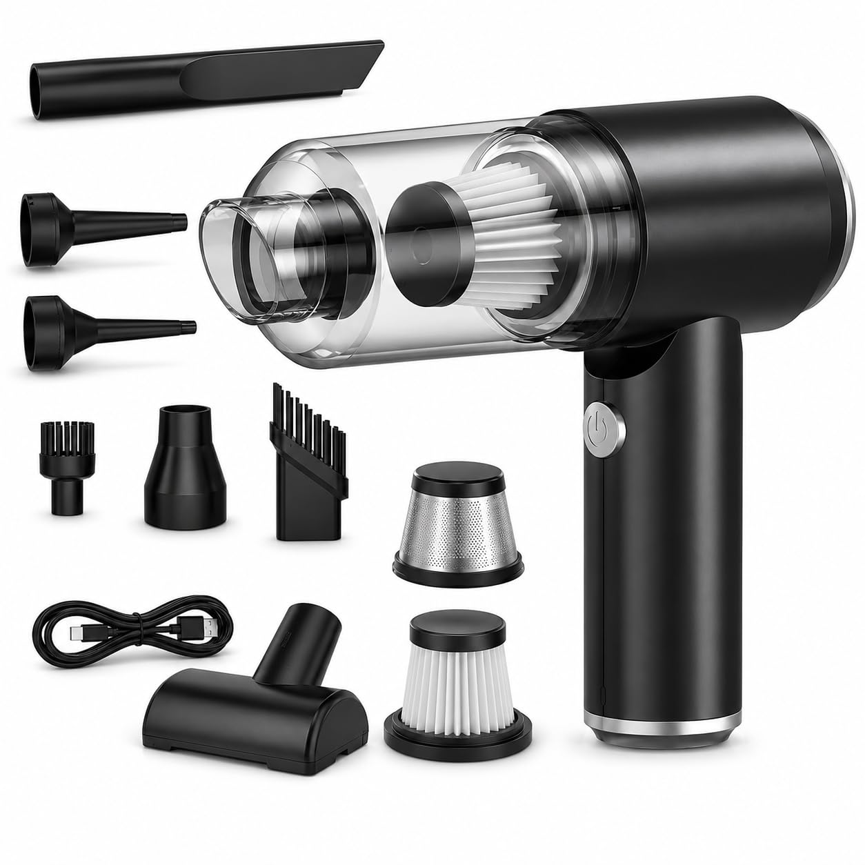 handheld vacuum cleaner for car & home, 10000 pa powerful suction, cordless usb-c rechargeable mini vacuum with hepa filter, brushless motor, multi nozzle cleaning kit for dust, pet hair & debris