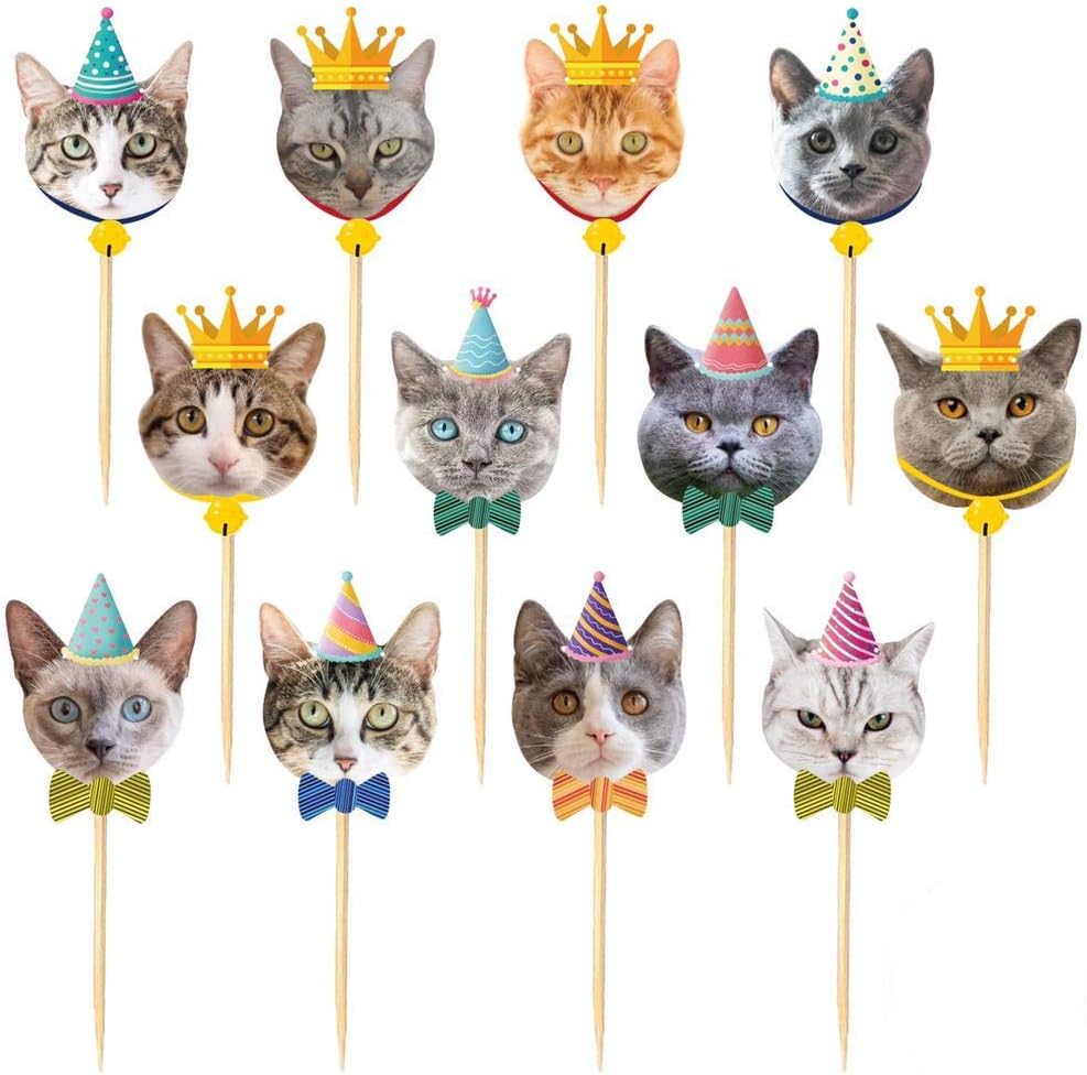 Cat Cupcake Toppers, Since1989 Cat Party Supplies Decorations Favors, Cat Face Cupcake Toppers for Cat themed birthday party Supplies Decorations, Cat Birthday Party Supplies Decorations