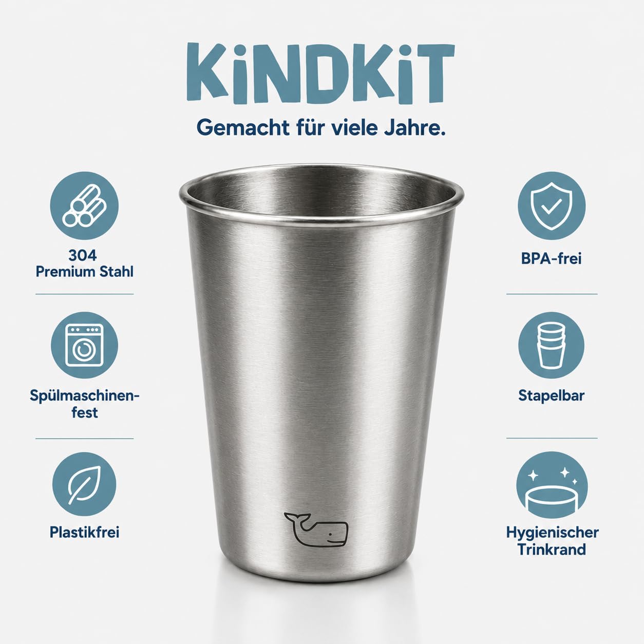 Edelstahlbecher Set 280 ml – BPA-frei, robust & spülmaschinenfest | verschiedene Motive (Ozeantiere Motive)