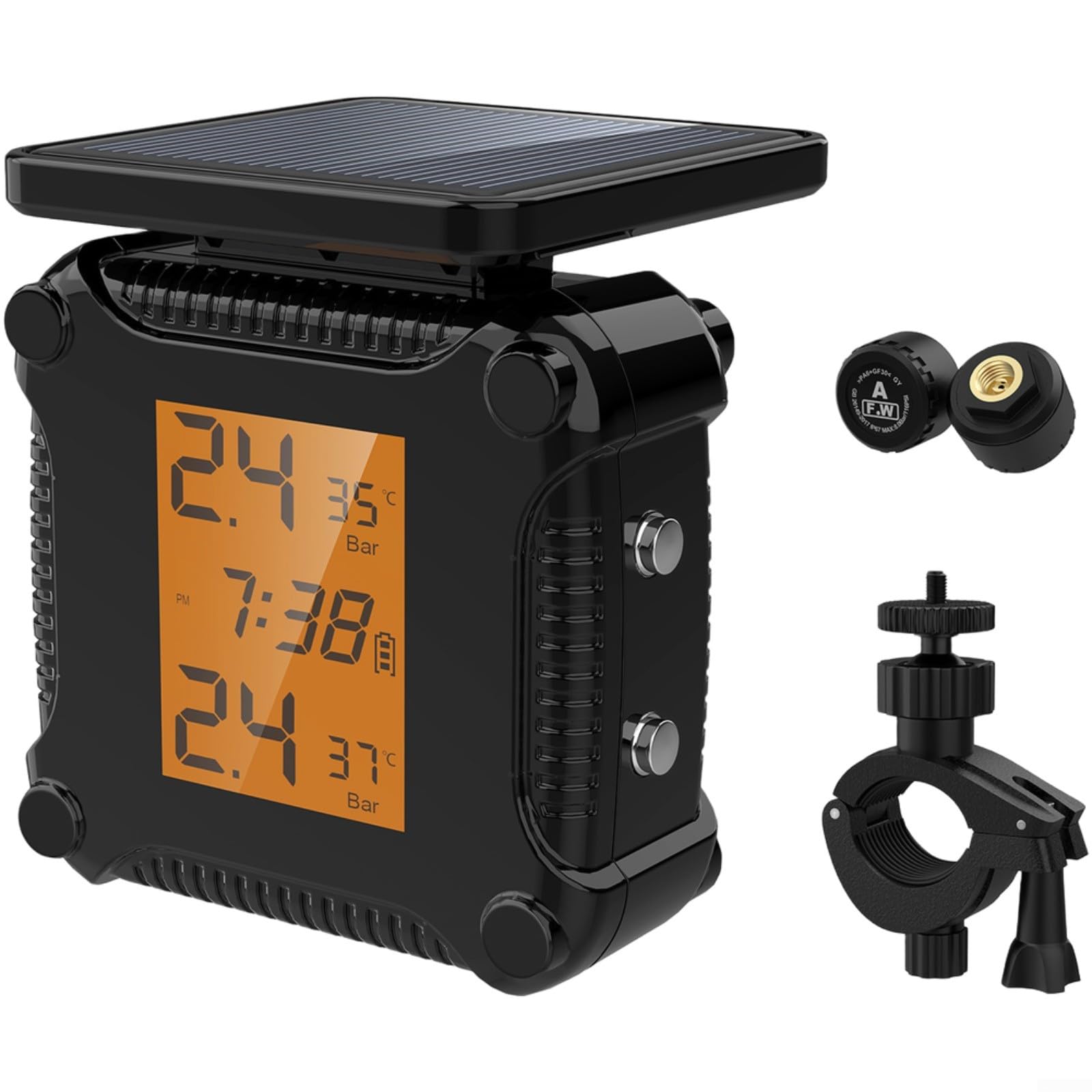Monitoraggio della pressione dei pneumatici per moto ad energia solare, con schermo a colori, sensore wireless impermeabile IP67 ad alta precisione, per pendolarismo fuoristrada, nero (M8)