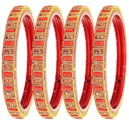 Oneness (2.2 Small Size) Red Colour Glass Bangles/Kada Set With Beautiful Golden & Silver Stones/Nag Design (Diwali Special) For Womens And Girls - (Set Of 4 Bangles)_Red_2.2 (B08KJHK6T7) Amazon Price History, Amazon Price Tracker