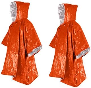 LINGJIONG 2 Pcs Emergency Blanket Poncho, Thermal Mylar Space Blanket Rain Ponchos Survival Gear and Equipment, Waterproof Camping Gear Outdoor Blanket for Hiking Traveling, Fishing 100x130cm