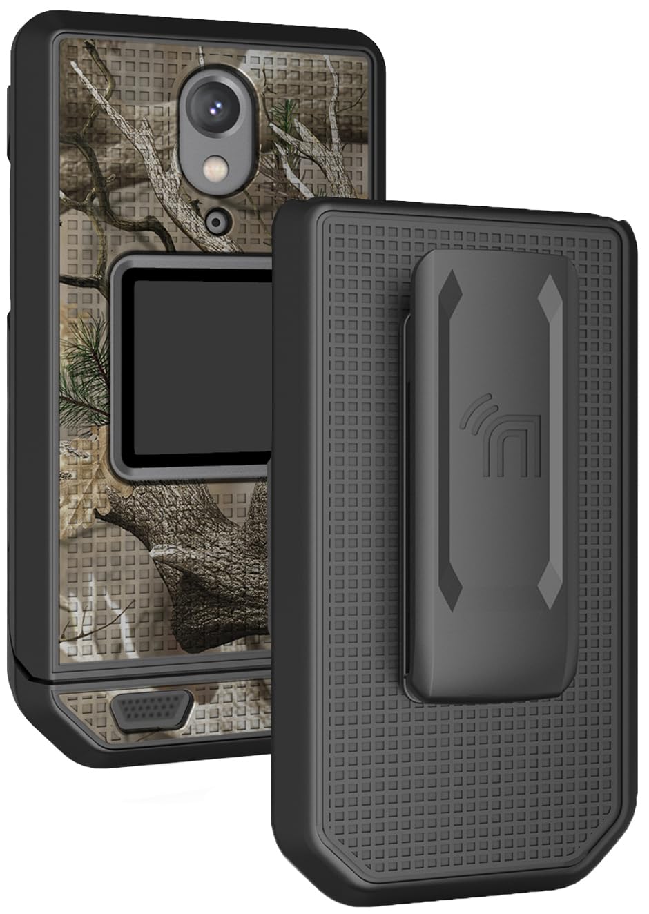 Nakedcellphone Case with Clip for CAT S22 Flip Phone, [Outdoor Camouflage] Slim Hard Shell Cover and [Rotating/Ratchet] Belt Hip Holster Holder Combo - Bush Camo Design
