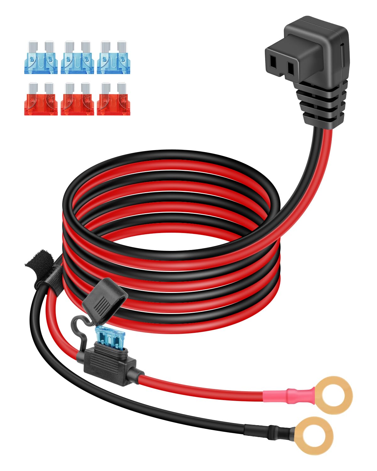 YANBORONSN 14AWG Car Refrigerator to 8mm O Ring Terminal Power Cord,12V Car Fridge to O Ring Terminal Power Cord Built in 15A Fuse,with 3x15A,3x10A Fuse for Refrigerator(1.5M/4.9FT)