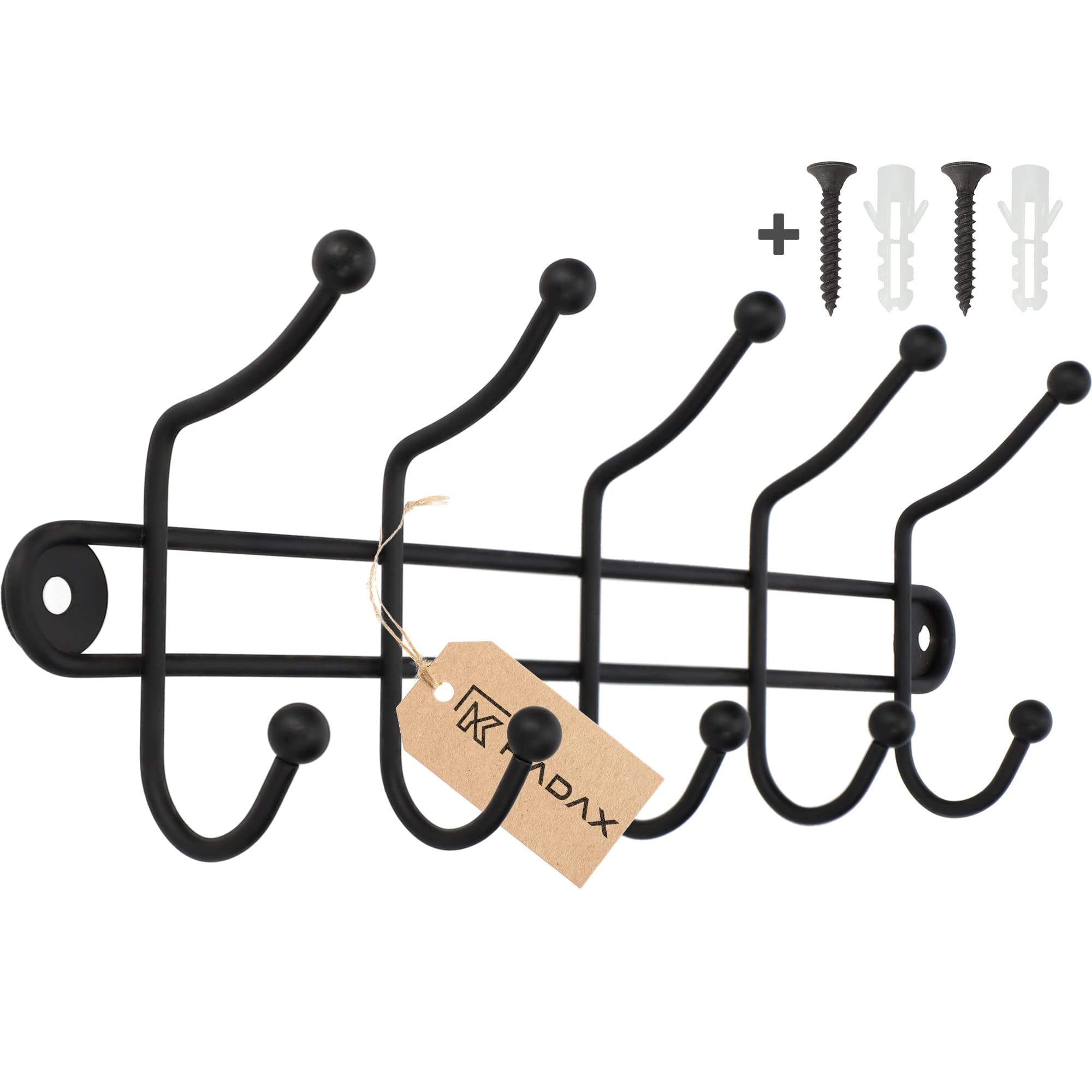 Kadax Black Wall Coat Rack, Coat Hook, Steel Wall Hook, Matt Bathrobe Hook, Powder Coasted Towel Hook, Hook For Wall, Coat Rack Wall Mounted, Wall Coat Hanger (5 Hooks)