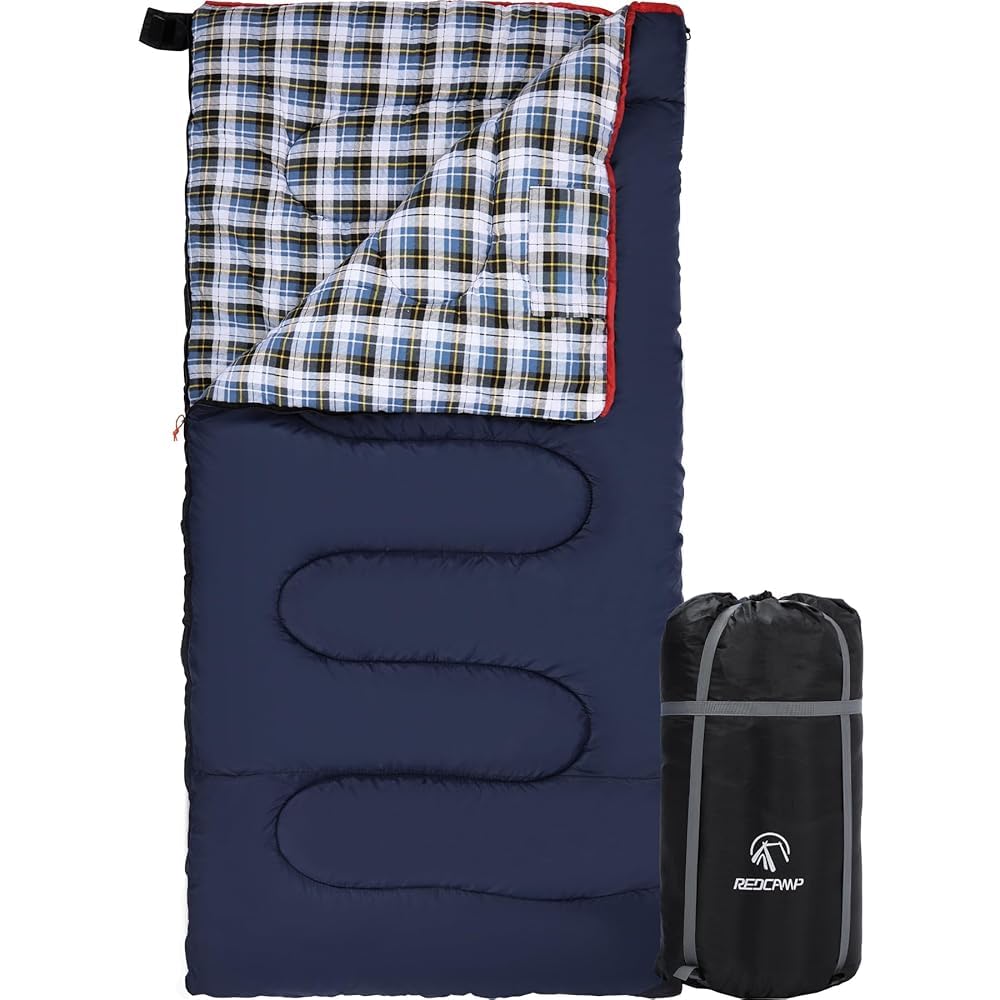 REDCAMP Sac de couchage en coton pour adulte, sac de couchage compact en flanelle pour camping, pêche, 3-4 saisons, hiver par temps froid, bleu marine