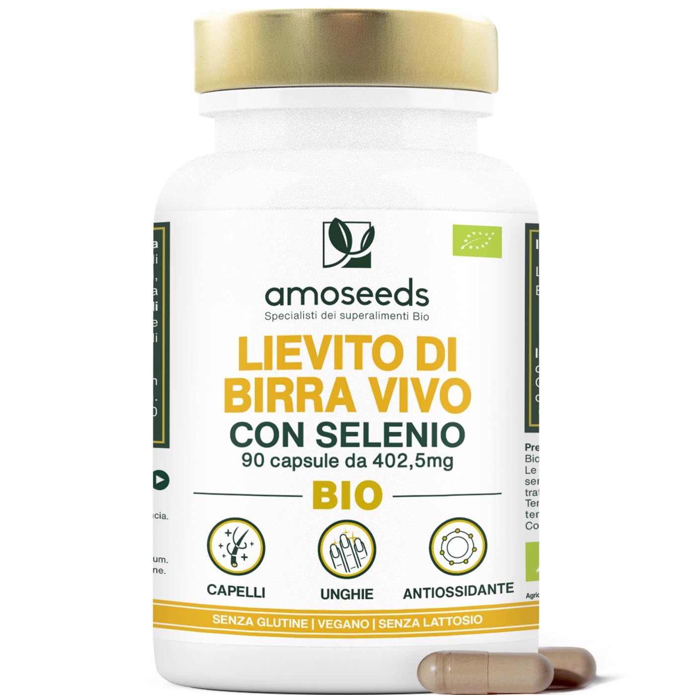 Lievito di Birra Vivo BIO | Bellezza dei Capelli e delle Unghie | Lievito Attivo, 1200mg / giorno | Ricco di Selenio | 90 capsule vegane | Qualità superiore