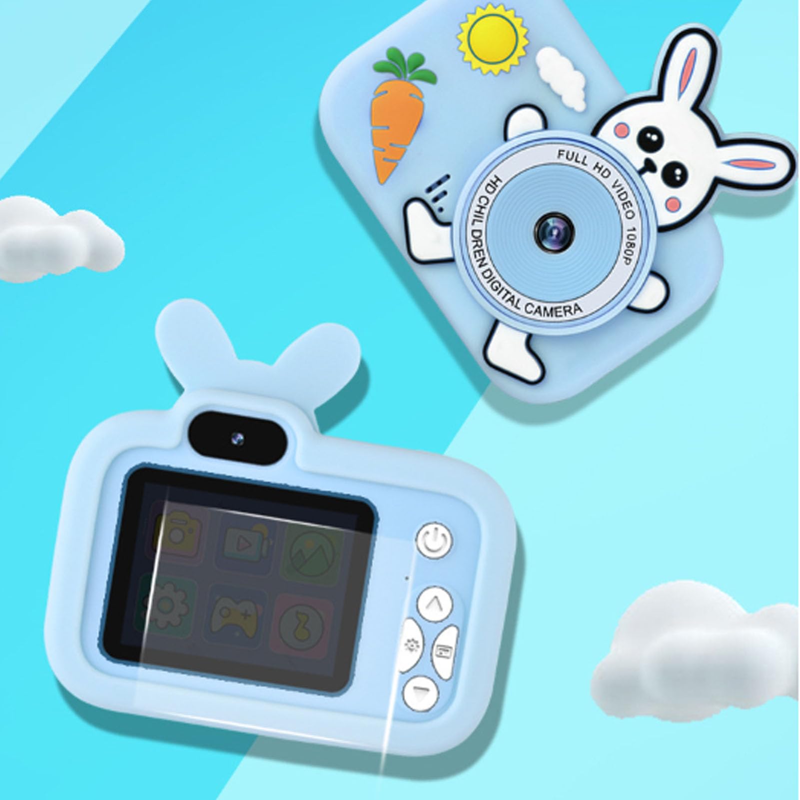 1080P Digital Camera, Cartoon Video Camcorder Auto Focus with 2 Inch Screen, Compact Small Selfie Camera with Music Player Games for Photography (Blue)