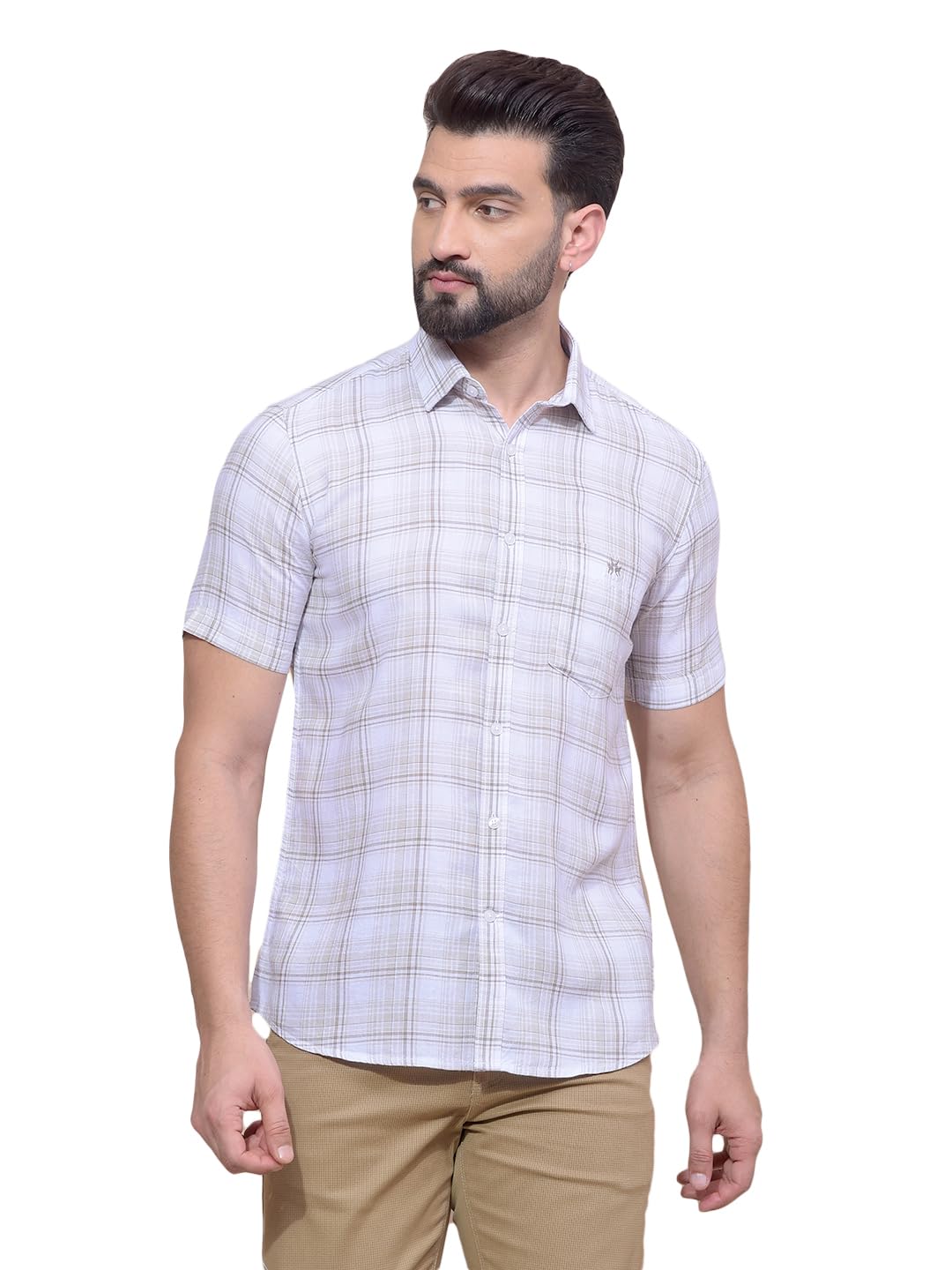 Men's Olive Checked Linen Shirt